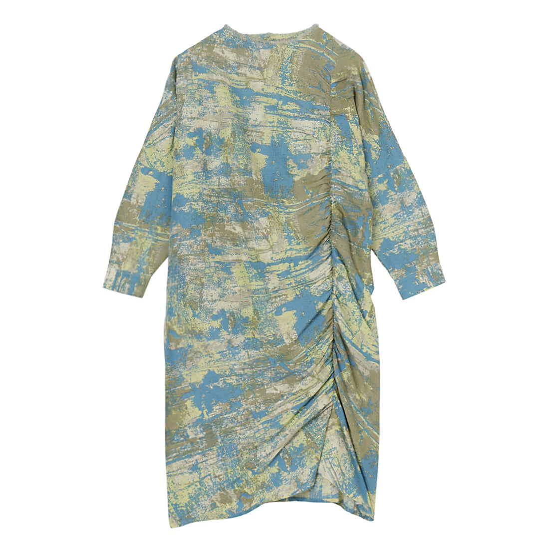 Yui Shirring OP Printed Wool Khadi