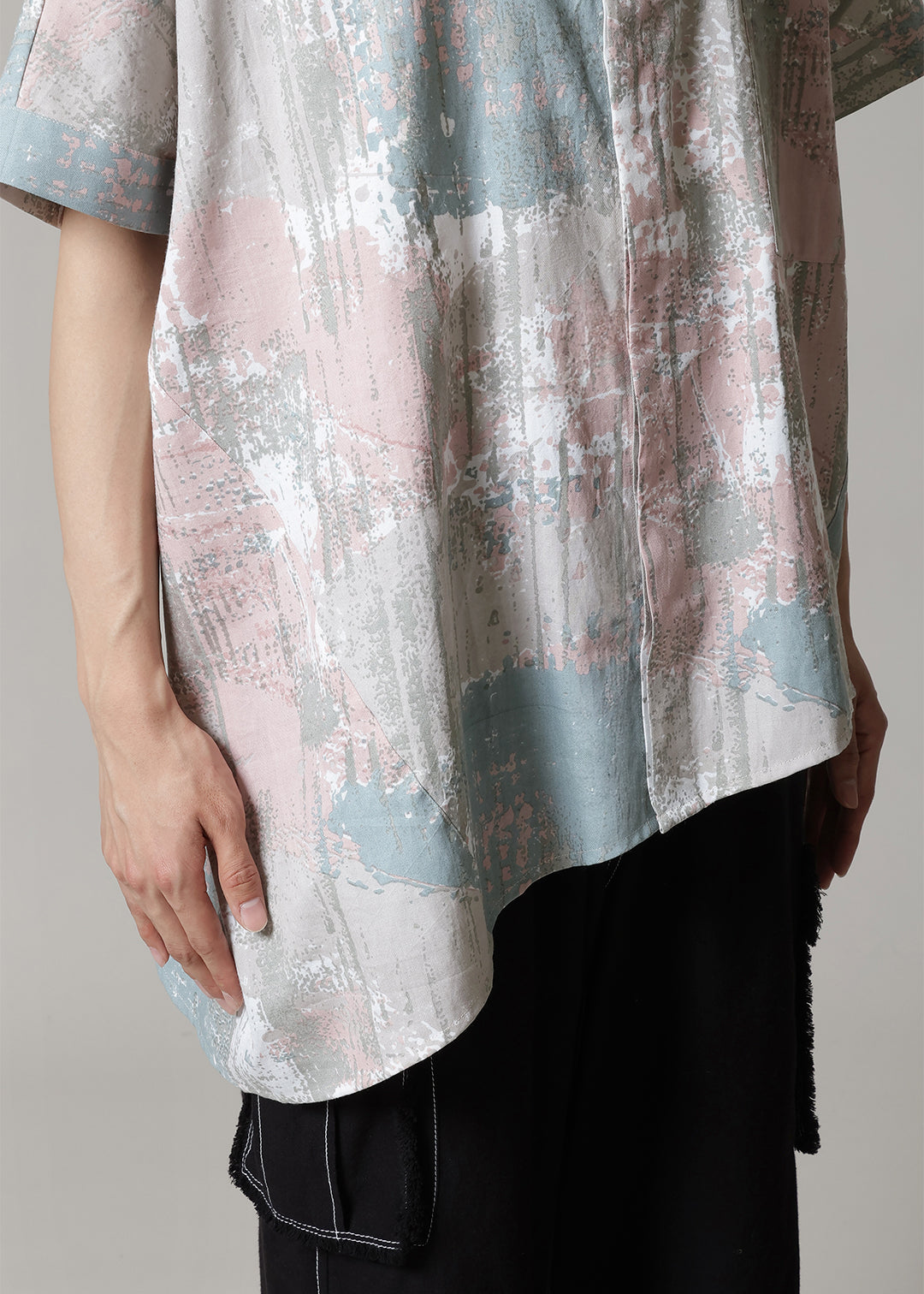 Asymme Side Long SH Printed Khadi