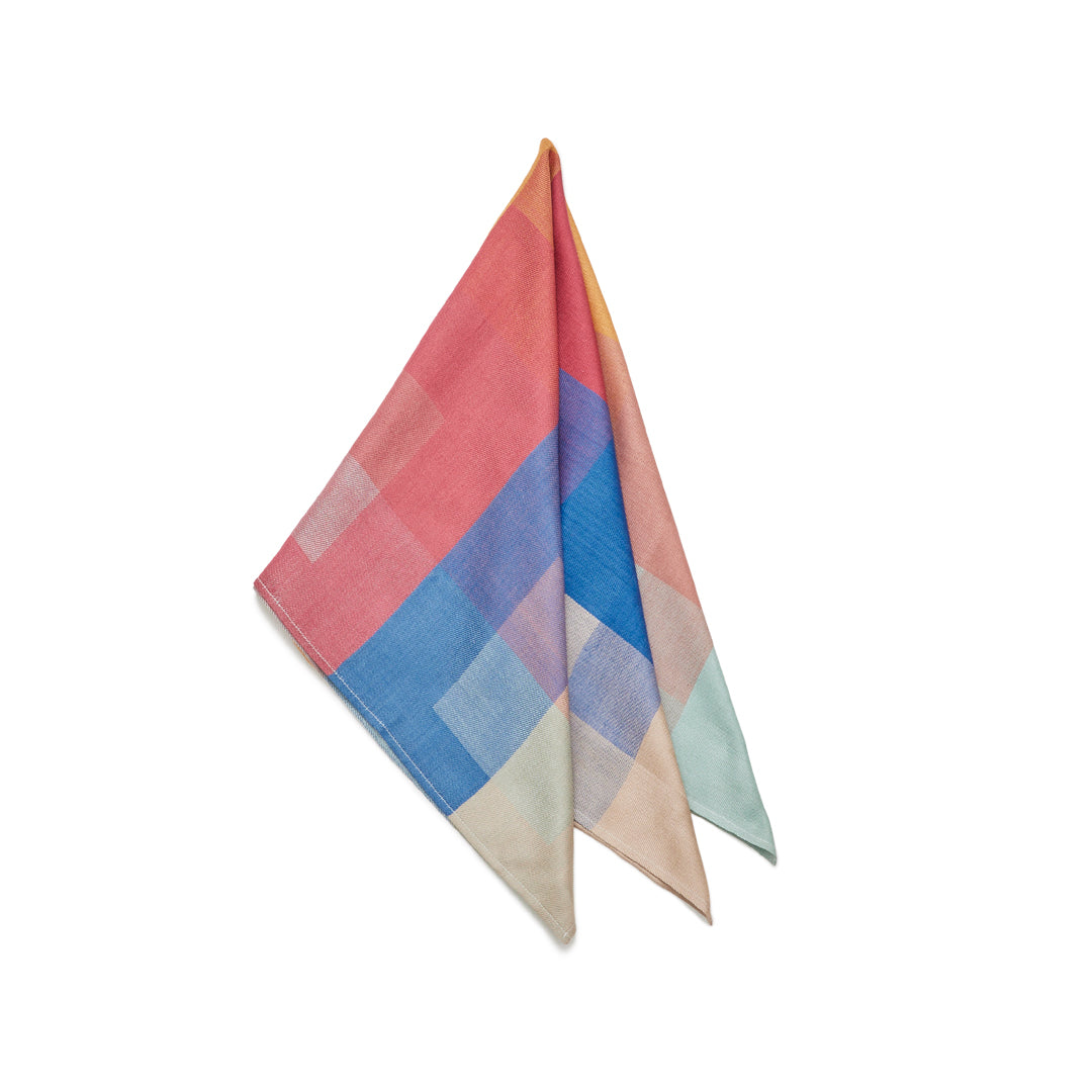 Block Check Silk Scarf with Ring