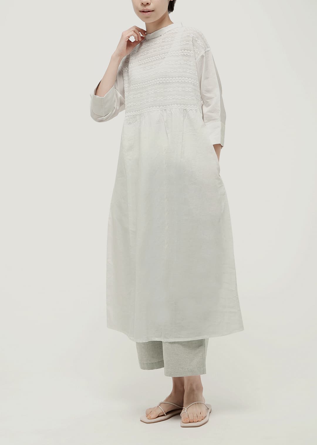 150dt khadi Sheer Lace Yoke OP