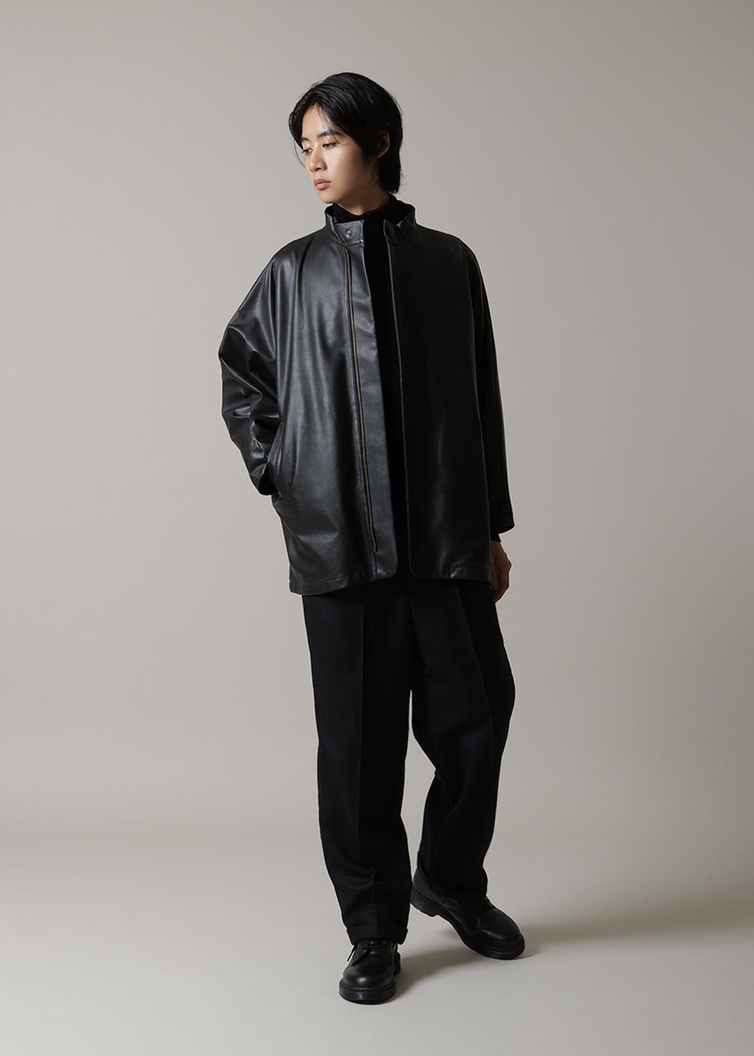 Matou Stand Collar Leather Jacket