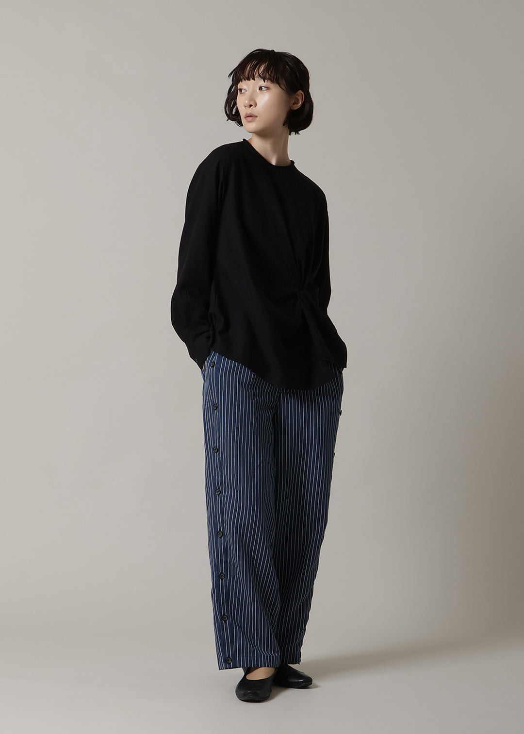 Xing Side Button Pants L/C stripe