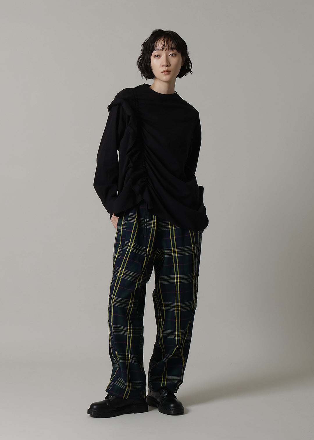 Xing Side Button Pants 56dt check