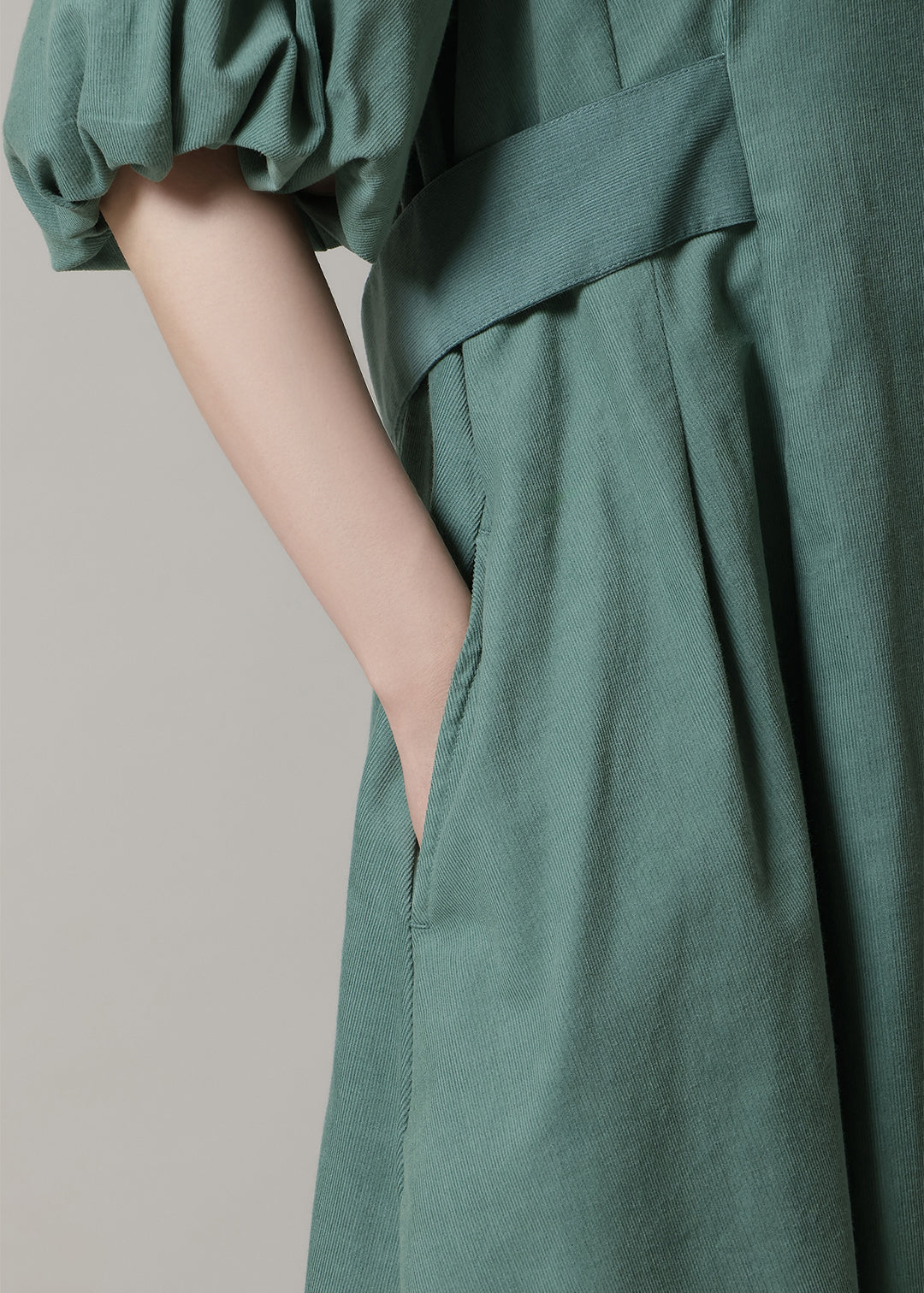 Xing Puff Sleeve One-piece Corduroy