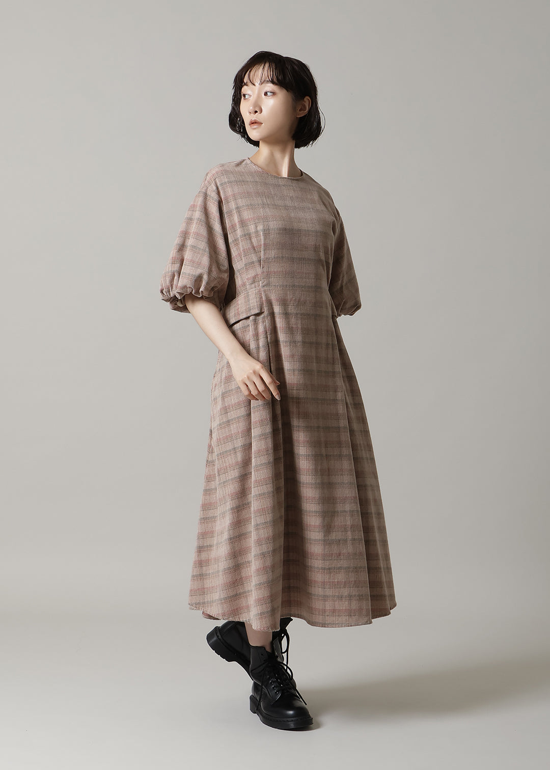 Xing Puff Sleeve One-piece Corduroy