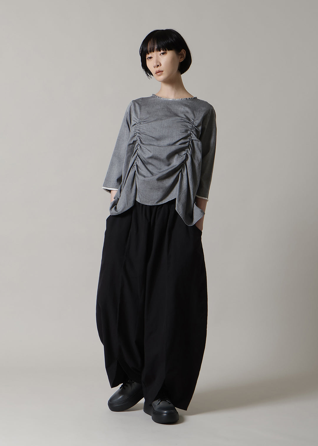 Rhythm Shirring 3Q Tops 150tw Khadi