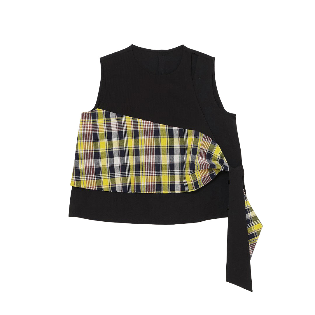 Blocking Side Tie Tops Cotton