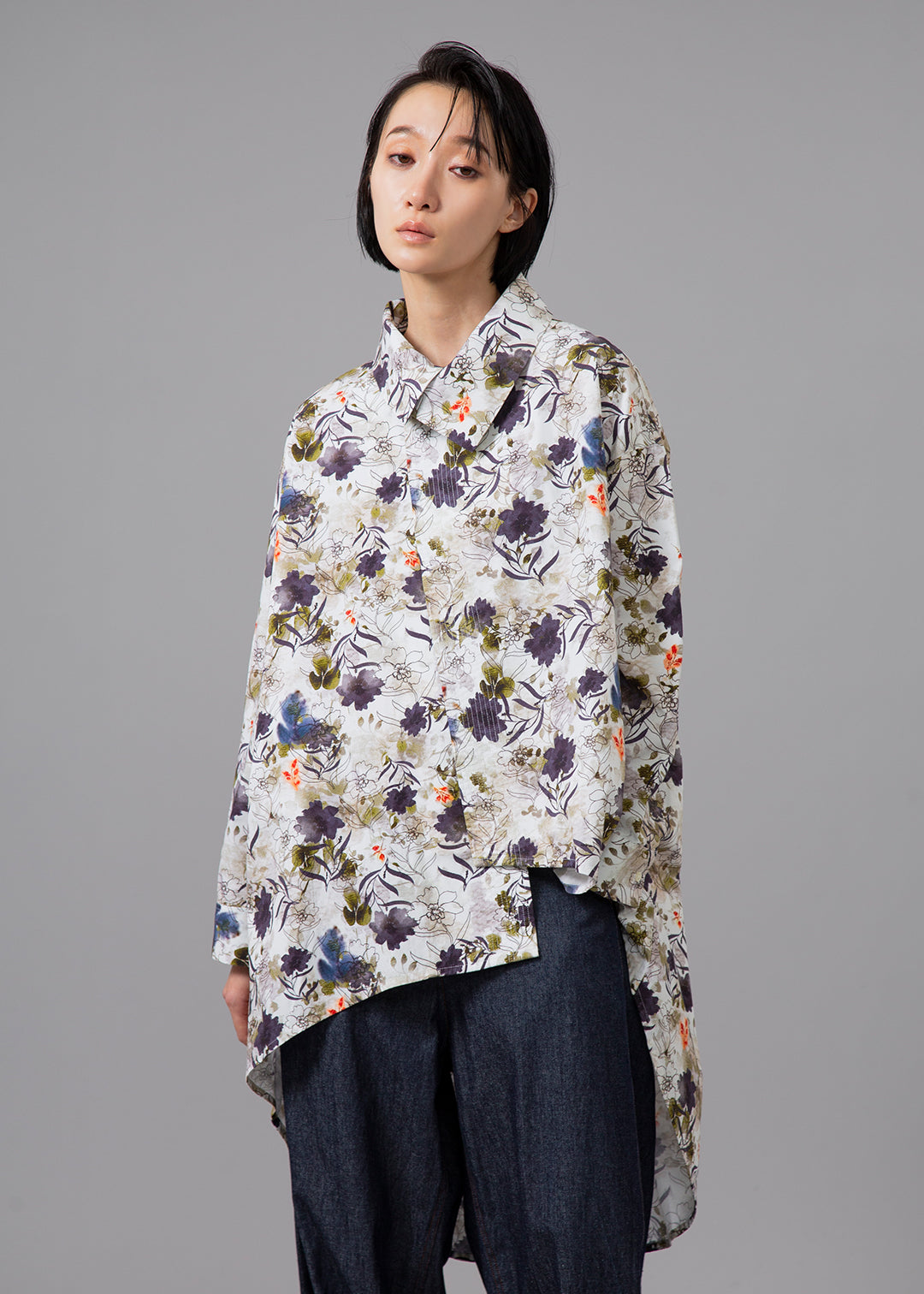 Sculpted Drape Shirt Printed Poplin