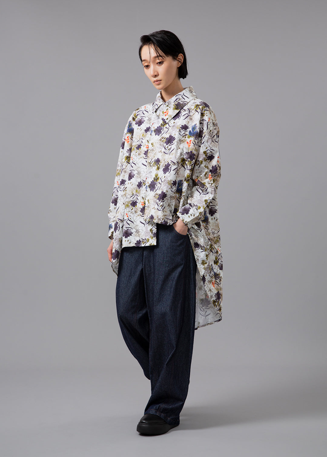 Sculpted Drape Shirt Printed Poplin