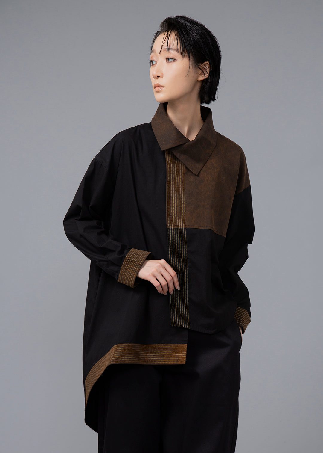 Blocking Drape Shirt Poplin
