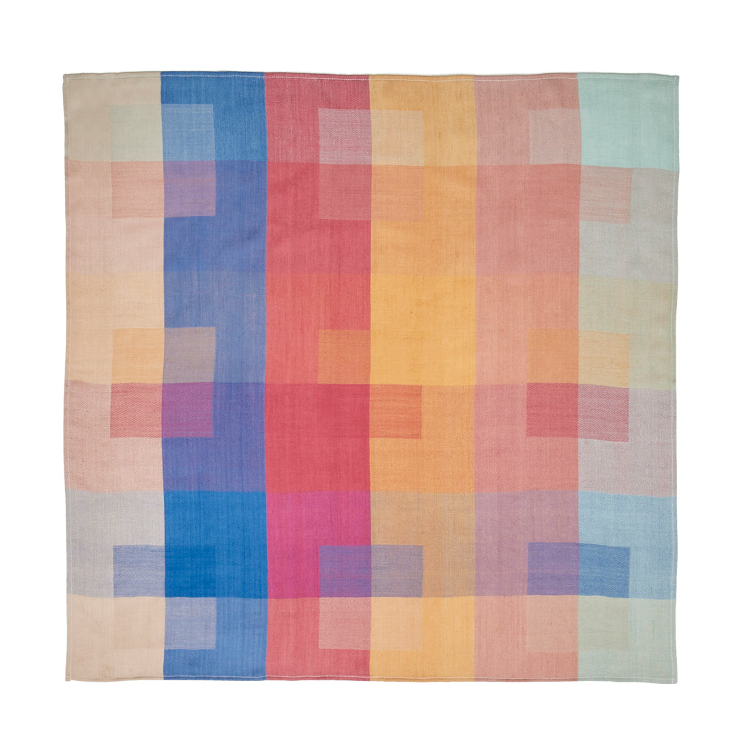Block Check Silk Scarf with Ring