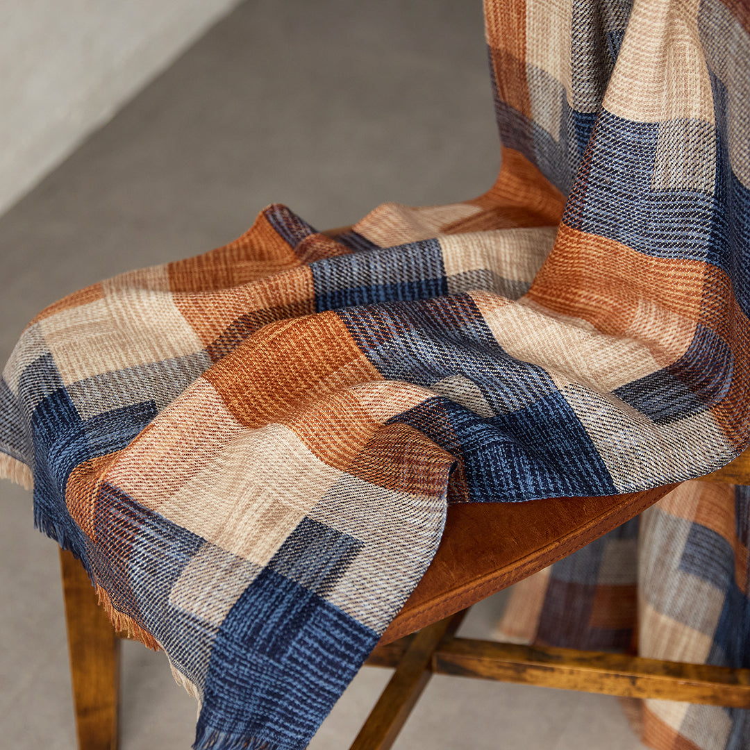 Ikat Block Check Wool Stole