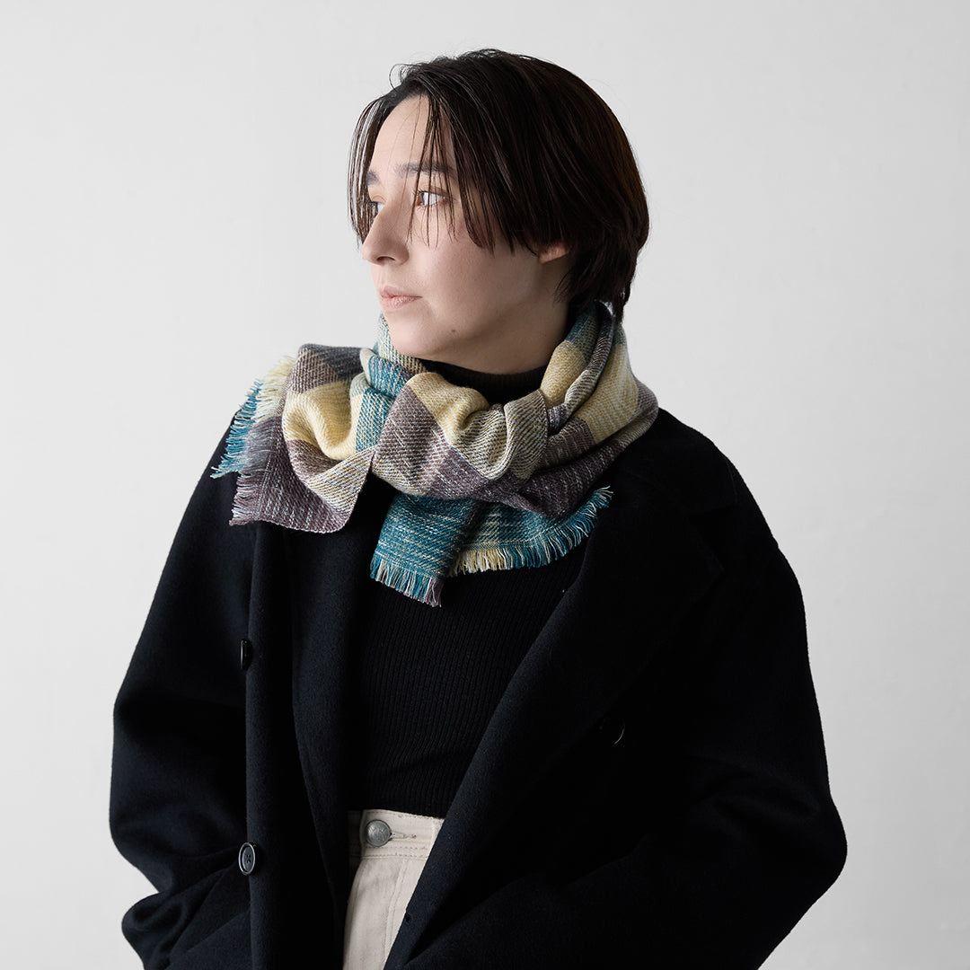 Ikat Block Check Wool Stole