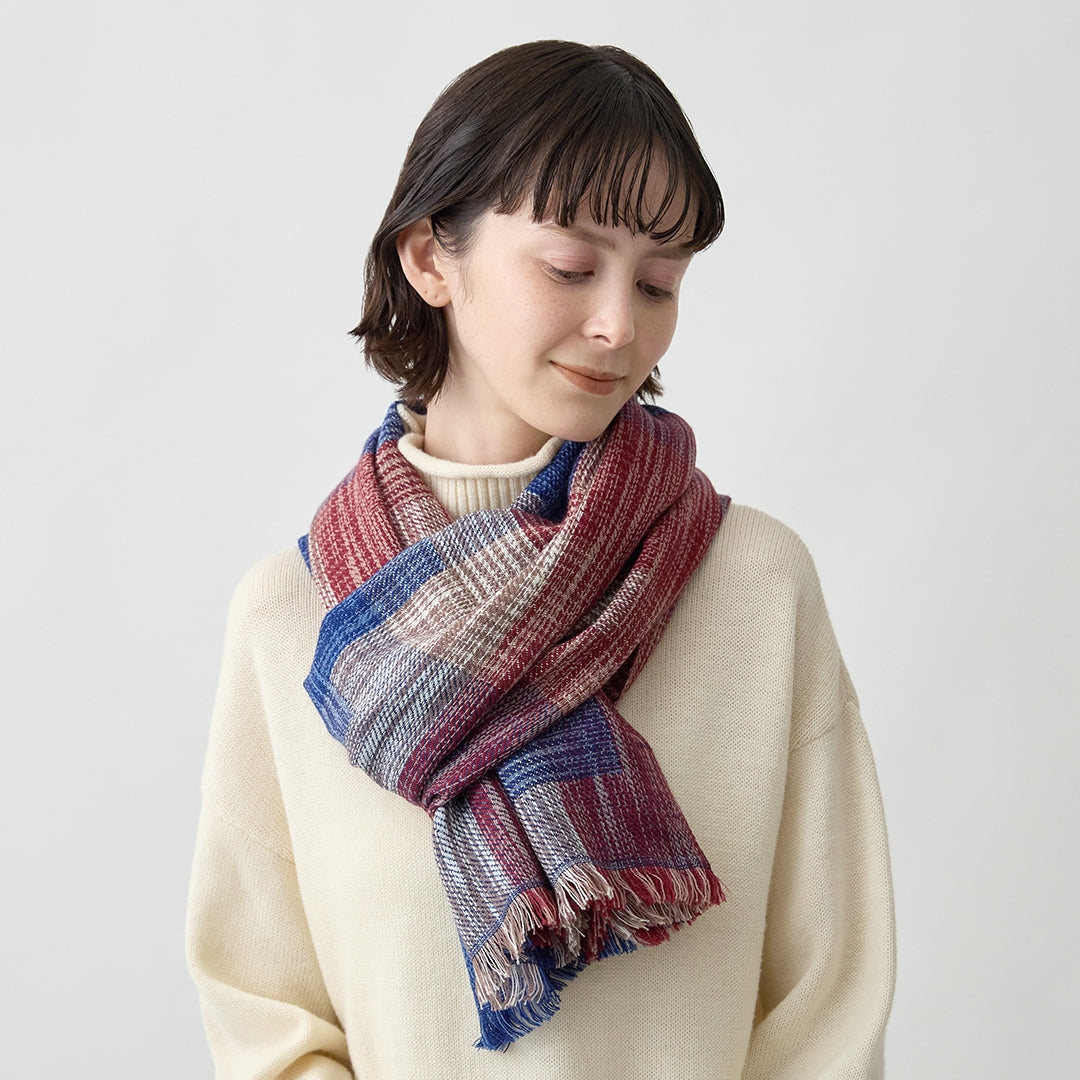 Ikat Block Check Wool Stole