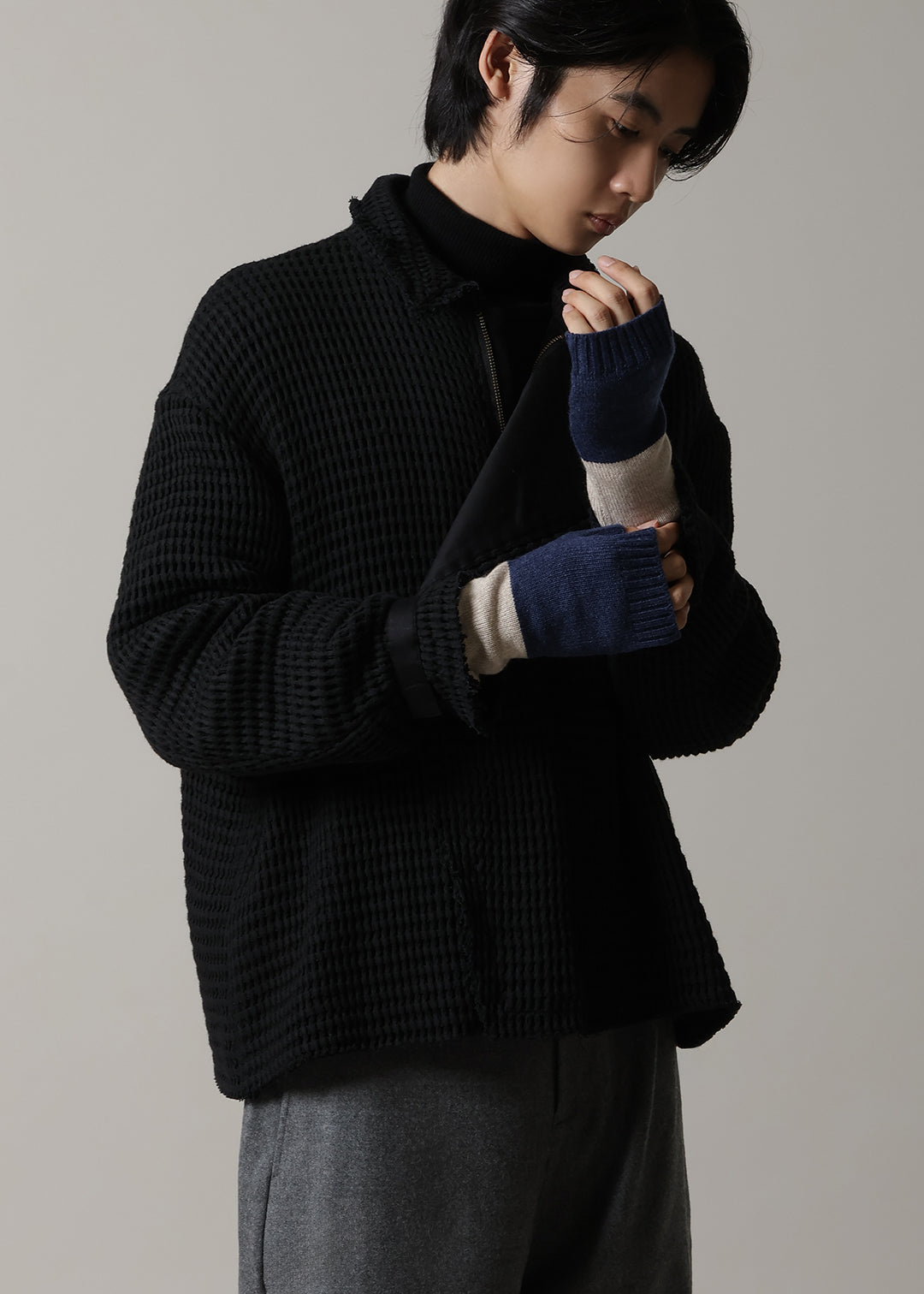 Wool Cashmere Color Block Mitten