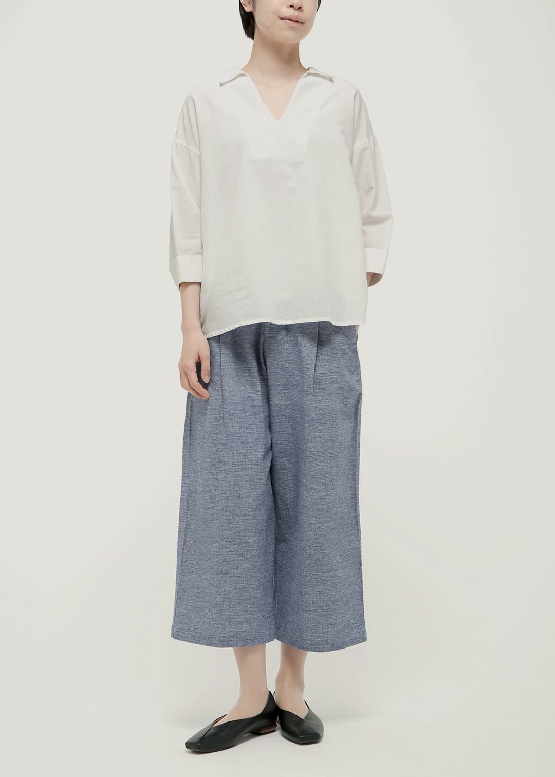 Summer Oxford Wide Cropped Pants