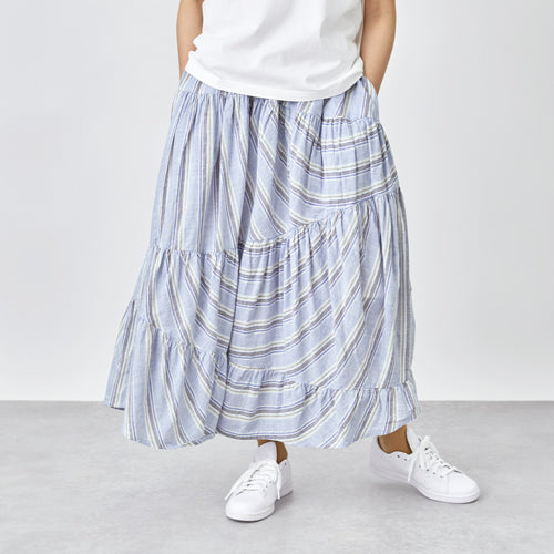 Yui Random Tiered Skirt 56s stripe – マザーハウス 公式サイト