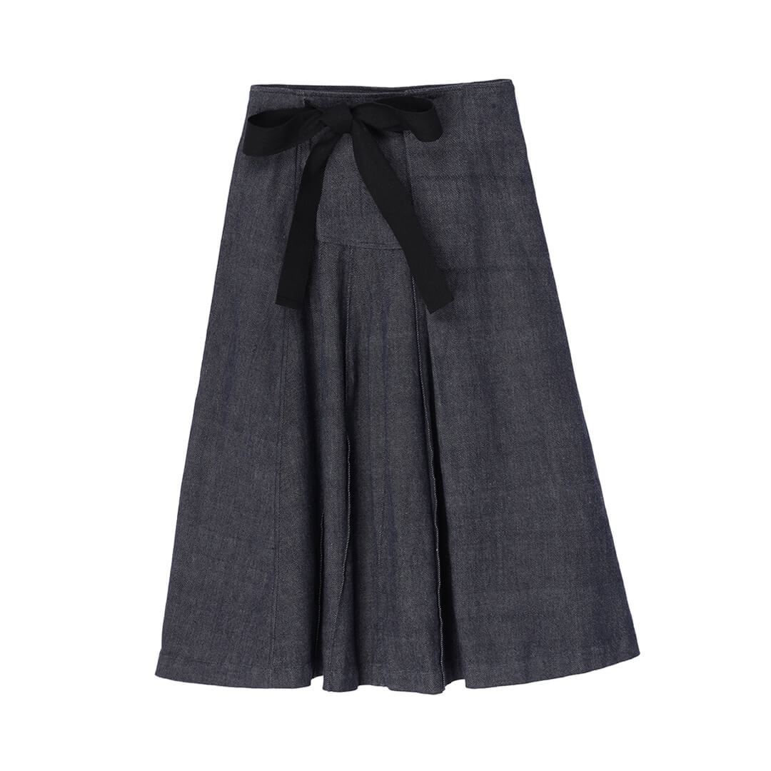 Denim Two-tone Pleat Skirt